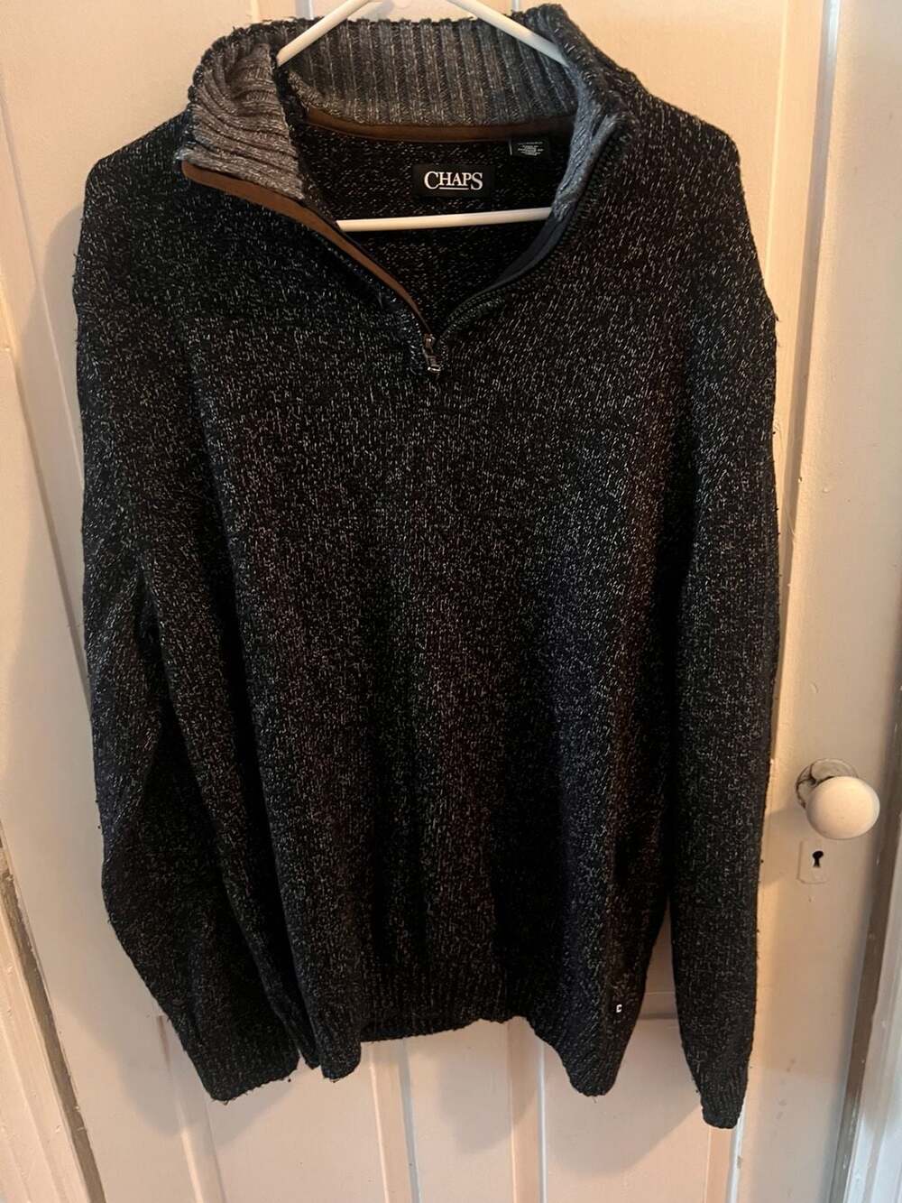 Chaps Quarter Zip Sweater Size XL Black Gray Marled Knit